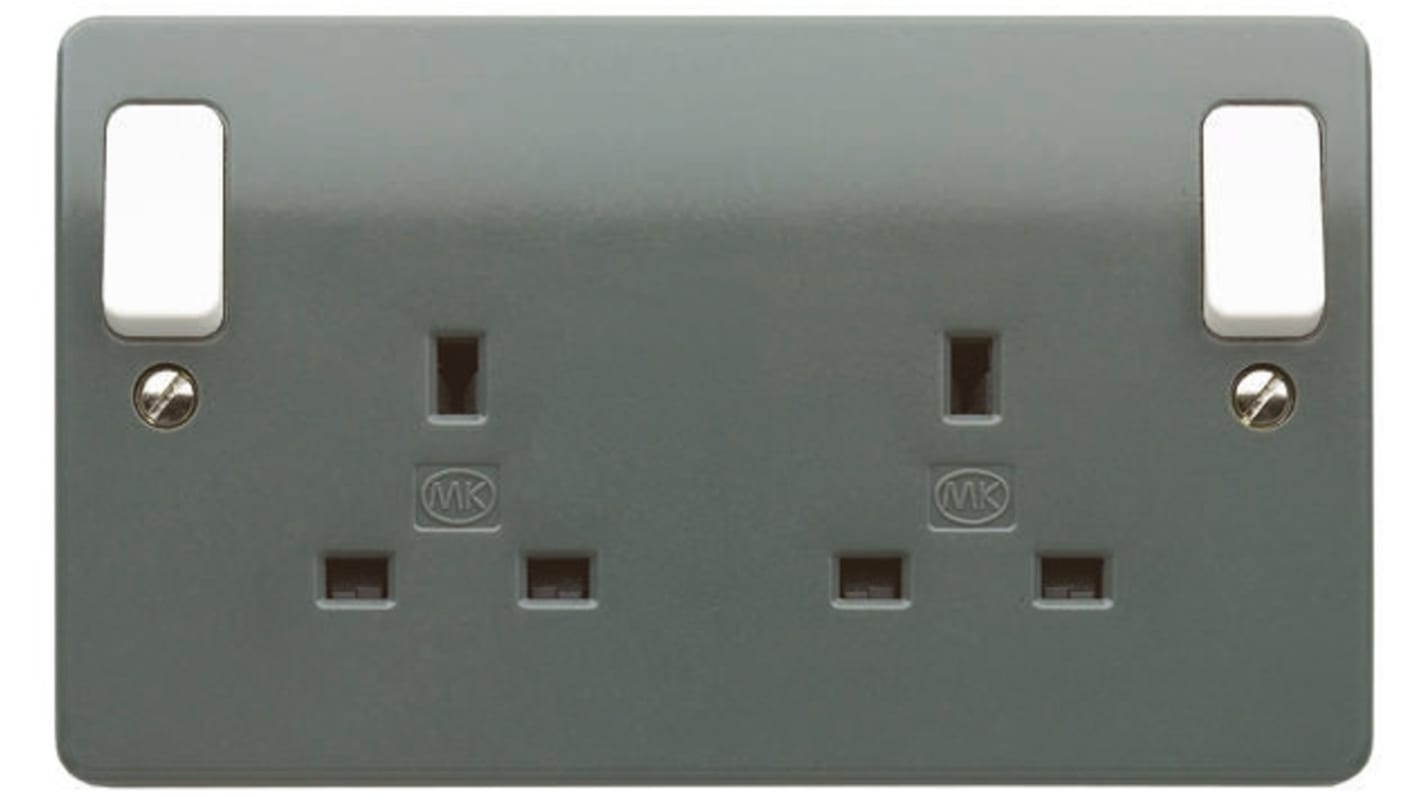 MK Electric Grey 2 Gang Plug Socket, 13A, Type G - British, Indoor Use