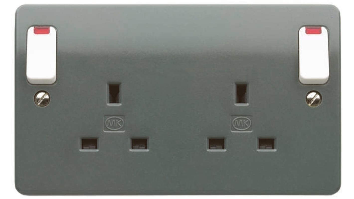 MK Electric 2 Gang Plug Socket, 13A, Type G - British, Indoor Use