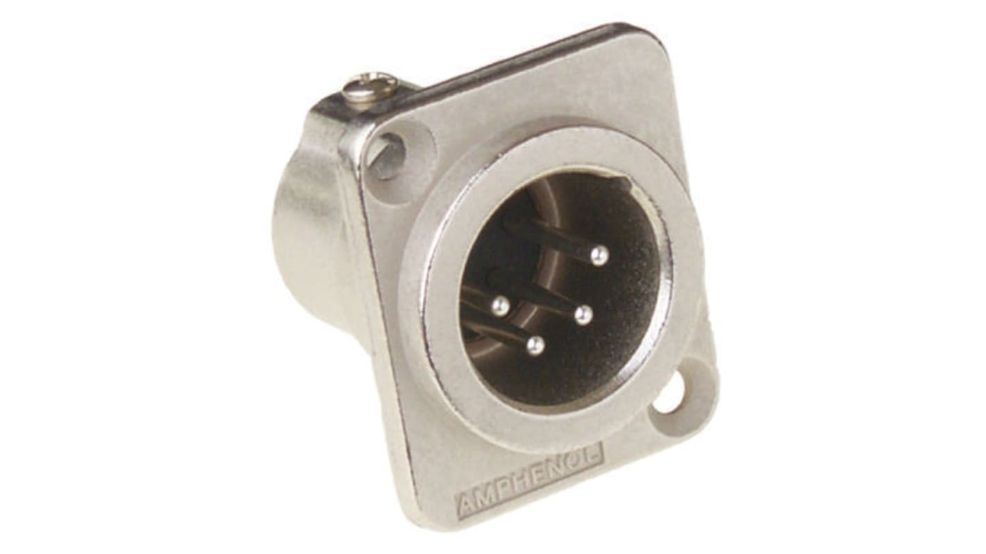 Amphenol Industrial Panel Mount XLR Connector, Male, 4 Way, Silver Plating