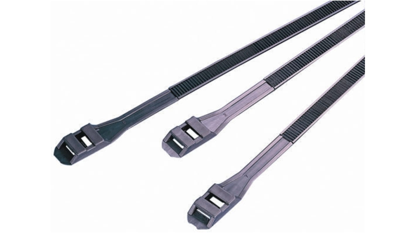 RS PRO Cable Tie, Double Locking, 510mm x 9mm, Black Nylon, Pk-100