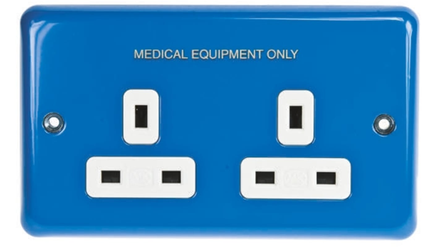 MK Electric Albany Plus Blue 2 Gang Plug Socket, 13A, Type G - British, Indoor Use