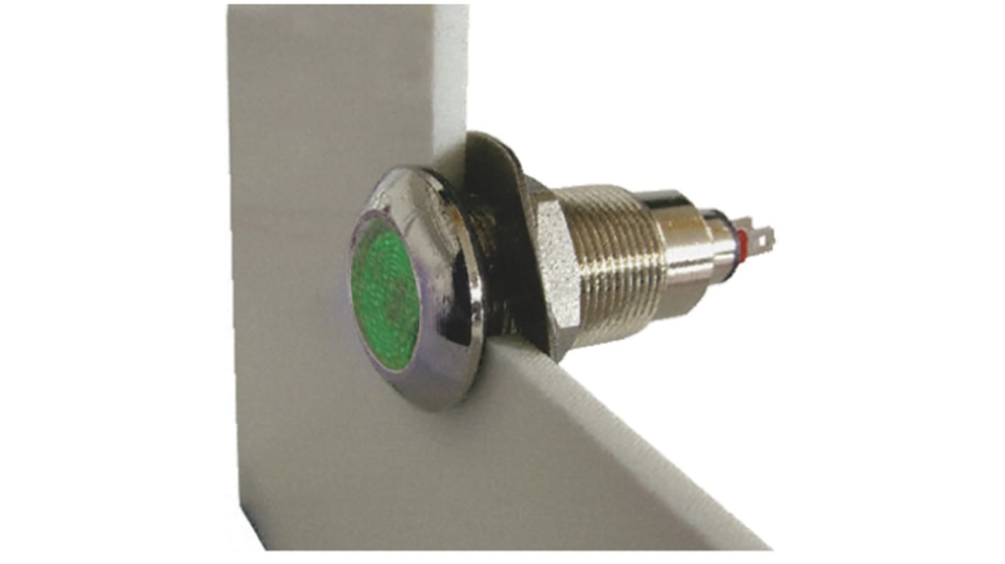 Marl Green Panel Mount Indicator, 110V ac, 12.7mm Mounting Hole Size, Solder Tab Termination, IP67
