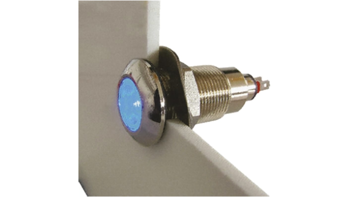 Marl Blue Panel Mount Indicator, 110V ac, 12.7mm Mounting Hole Size, Solder Tab Termination, IP67