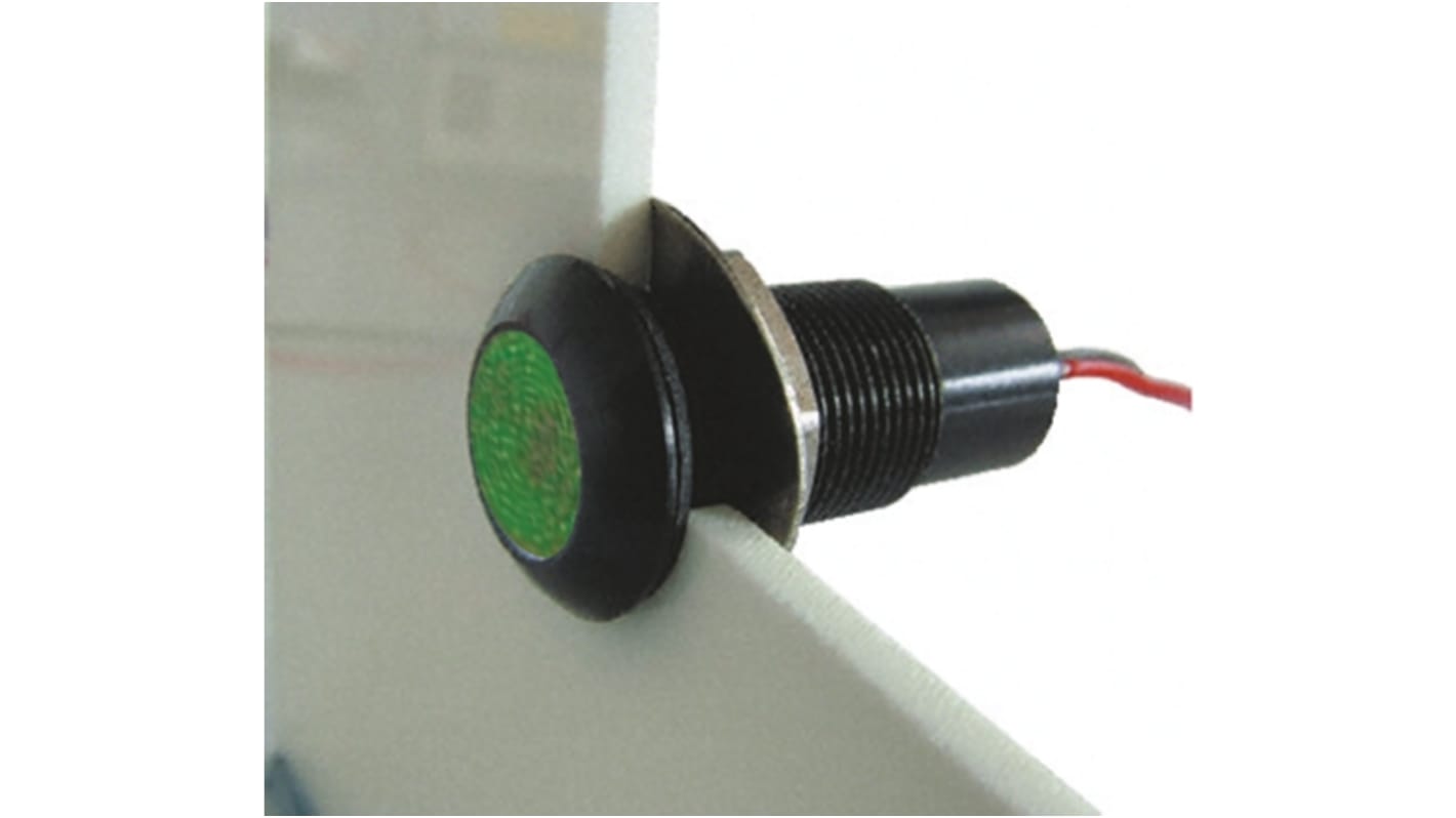Marl Green Indicator, 110V ac, 12.7mm Mounting Hole Size, Solder Tab Termination