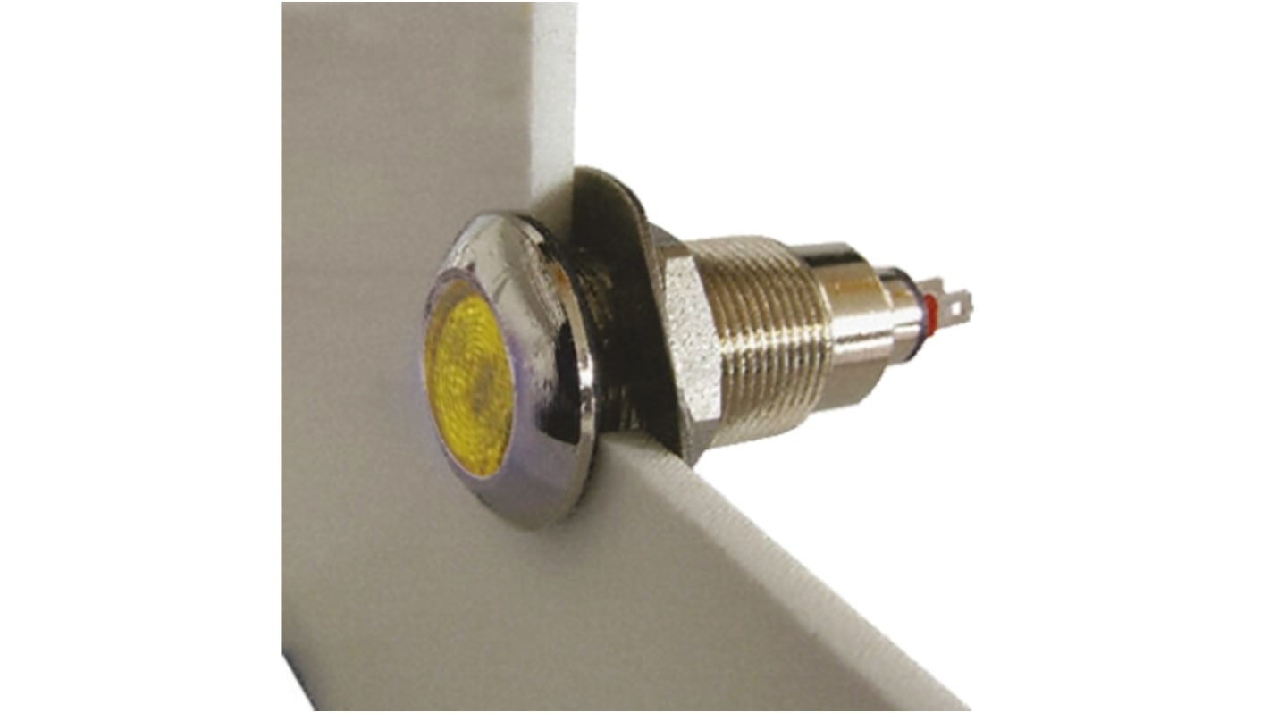 Marl Yellow Panel Mount Indicator, 110V ac, 12.7mm Mounting Hole Size, Solder Tab Termination, IP67