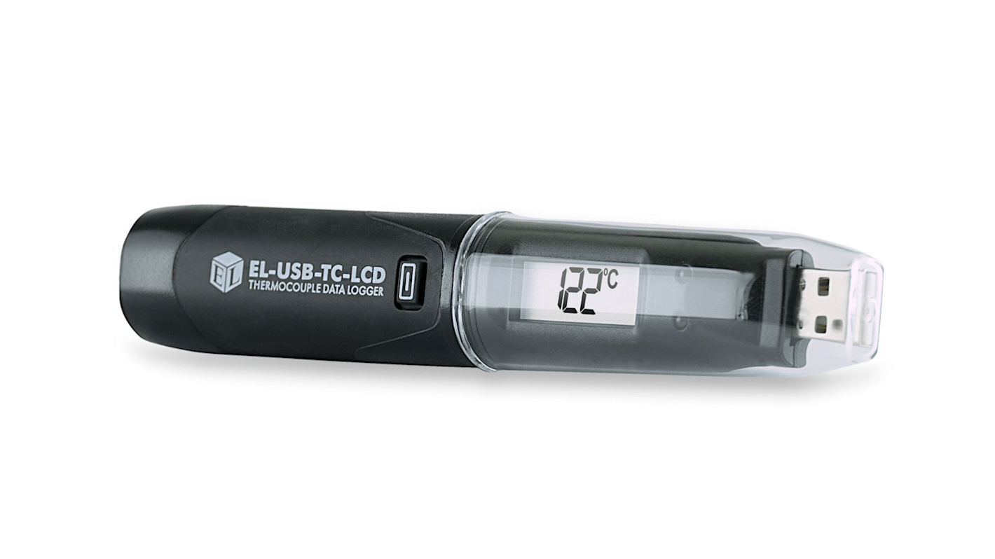 Lascar 温度数据记录仪, 1输入, USB接口, 最大可测+1350 (K) °C ， +1190 (J) °C ， +400 (T) °C随附 +200 °C K 型探头, EL-USB-TC-LCD