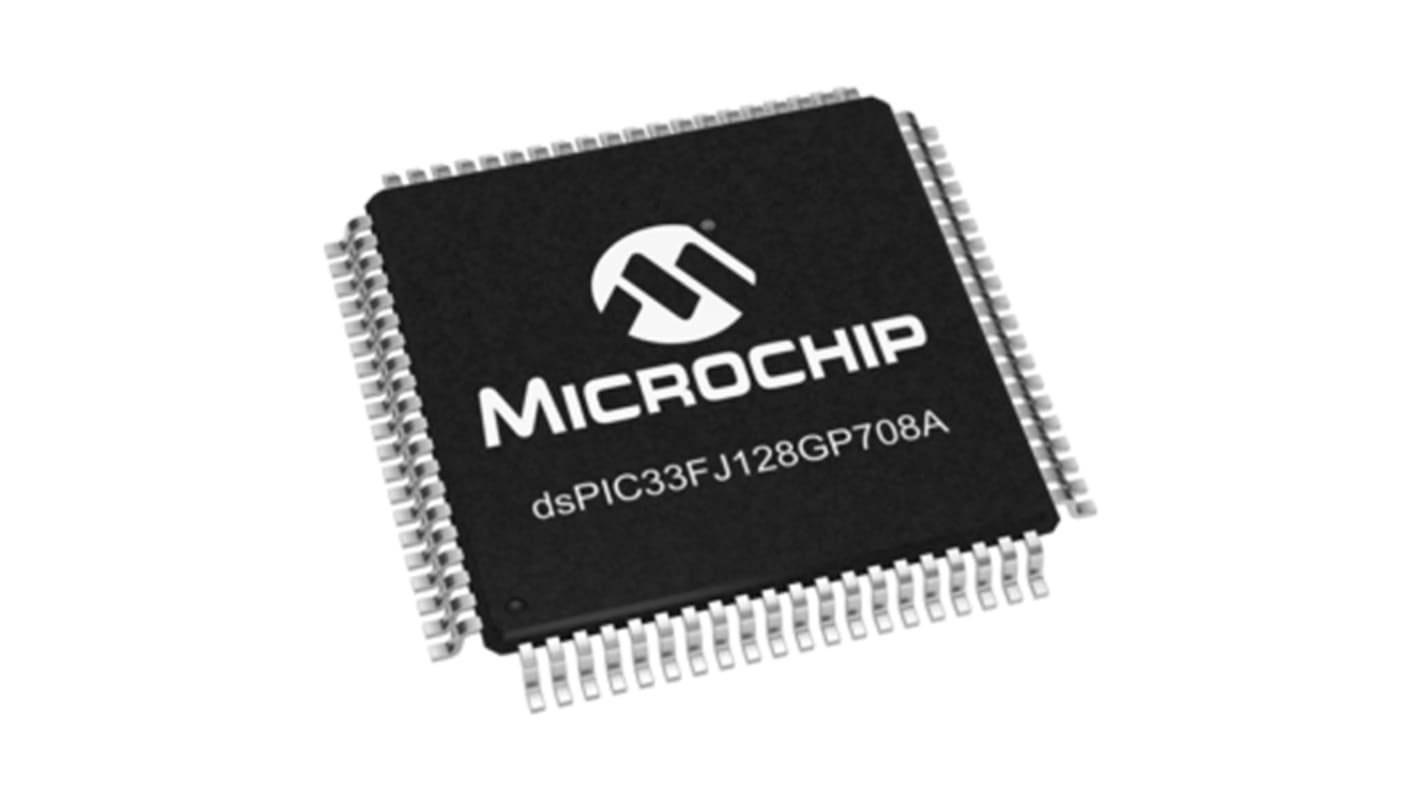 dsPIC33FJ128GP708A-I/PT Microchip, 16bit Digital Signal Processor 40MIPS 128 kB Flash 80-Pin TQFP