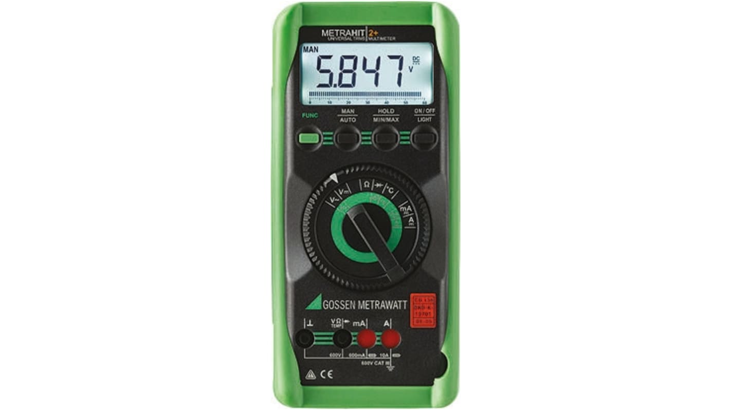 Gossen Metrawatt METRAHit 2+ Handheld Digital Multimeter, 15A ac Max, 10A dc Max, 600V ac Max