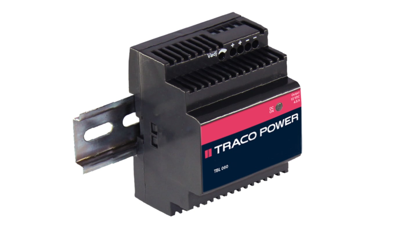 Alimentatore a montaggio su guida DIN TRACOPOWER, 12V cc, 4.5A, 85 → 264V ca, 54W