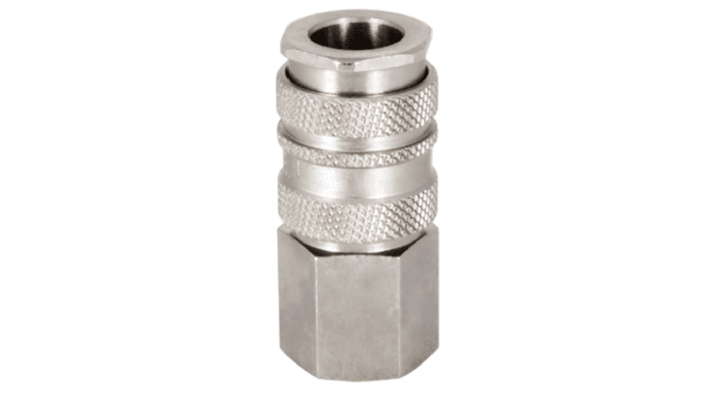 RS PRO Brass, Steel Female Pneumatic Quick Connect Coupling, G 3/8 Female Threaded