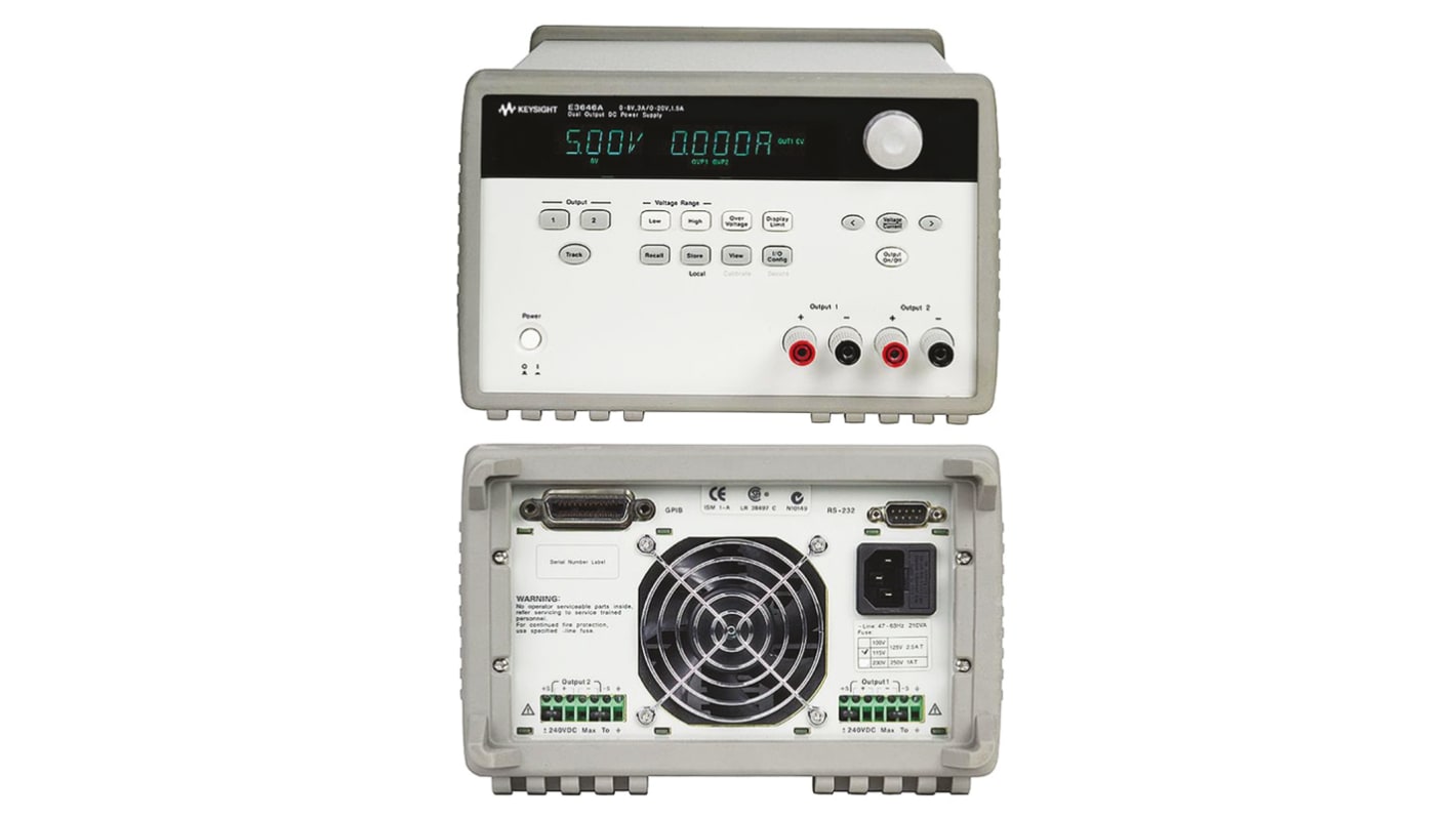 Keysight Technologies 60W可编程直流电源, 0 → 20V, 1.5A输出, 2输出, 2屏显示, E3640系列, E3646A