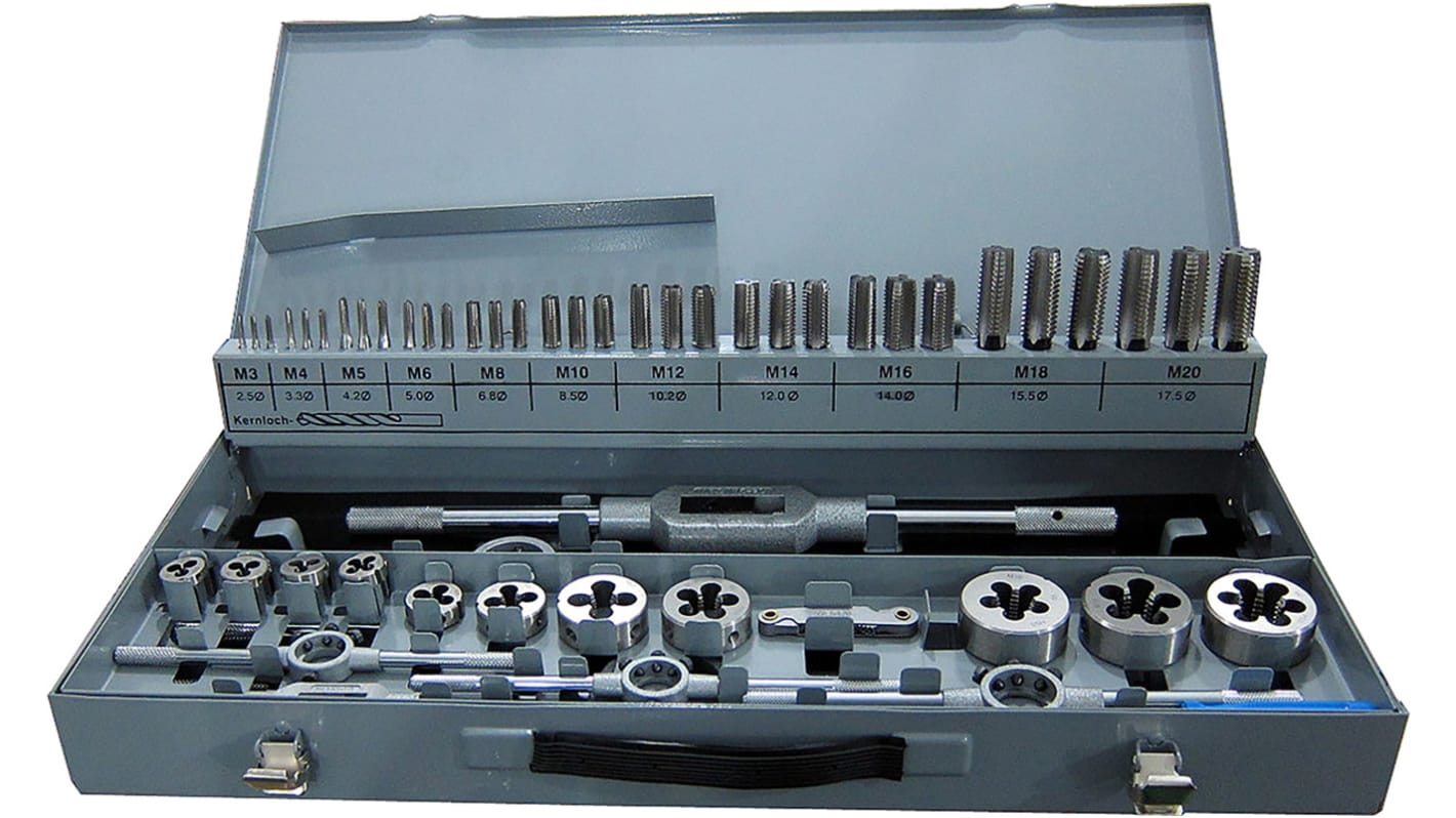 RS PRO 54-Piece HSS Tap & Die Set, M3 - M20 Taps, M3 - M20 Dies