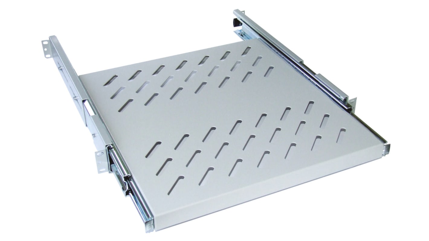 Estantería Regulable 1U RS PRO, ventilado de Acero Gris, 750mm (extraíble: 0 → 550mm) x 406mm, carga máx. 90kg