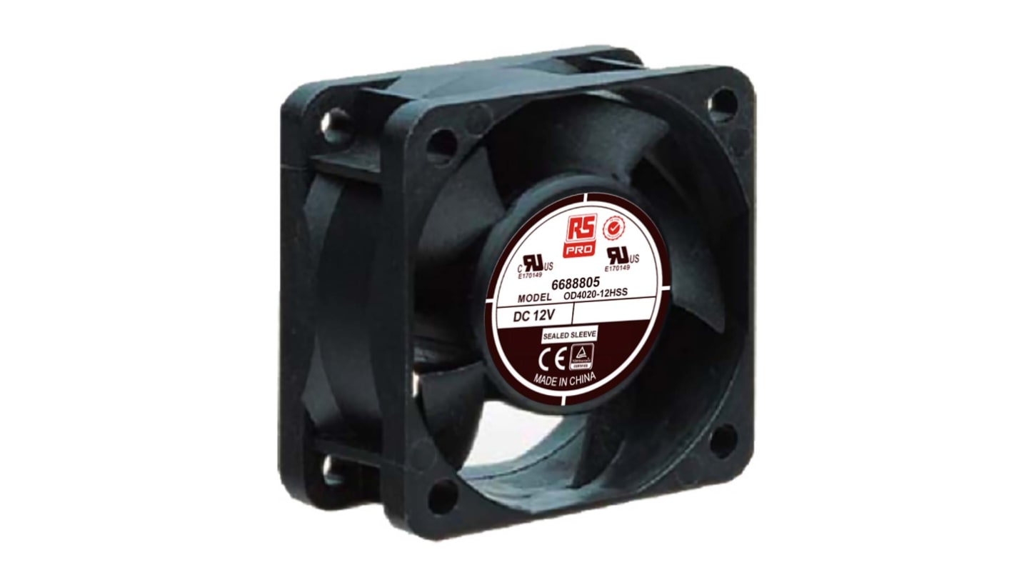 RS PRO Axial Fan, 12 V dc, DC Operation, 15.3m³/h, 1.2W, 110mA Max, 40 x 40 x 20mm