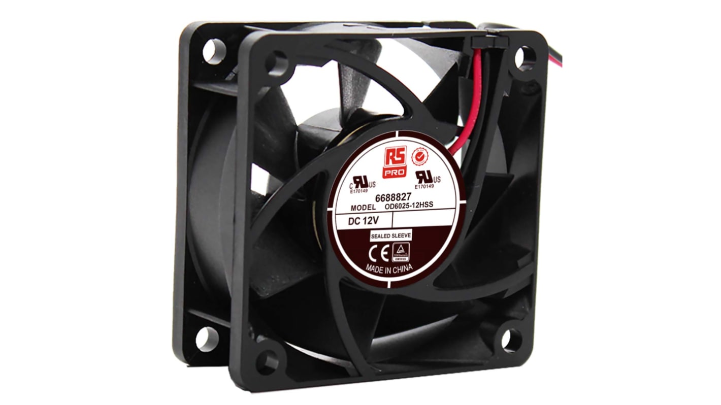 RS PRO Axial Fan, 12 V dc, DC Operation, 39.1m³/h, 2.8W, 230mA Max, 60 x 60 x 25mm