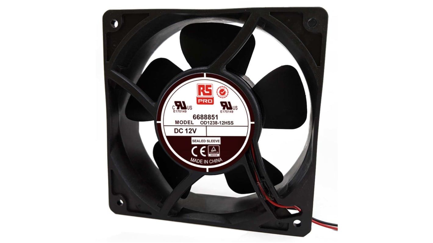 RS PRO Axial Fan, 12 V dc, DC Operation, 178.4m³/h, 4.7W, 500mA Max, 120 x 120 x 38mm