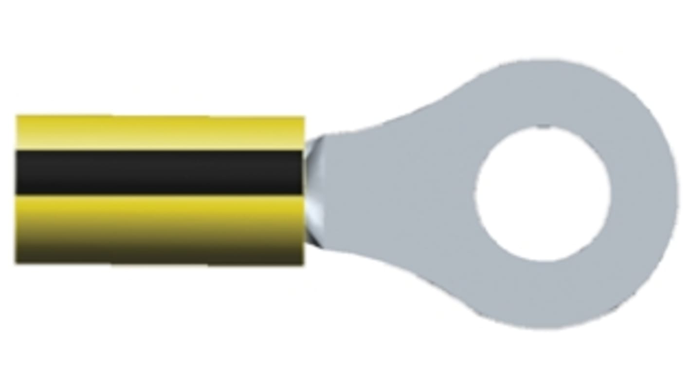 TE Connectivity, PIDG Insulated Ring Terminal, M6 Stud Size, 1mm² to 2.6mm² Wire Size, Black, Yellow