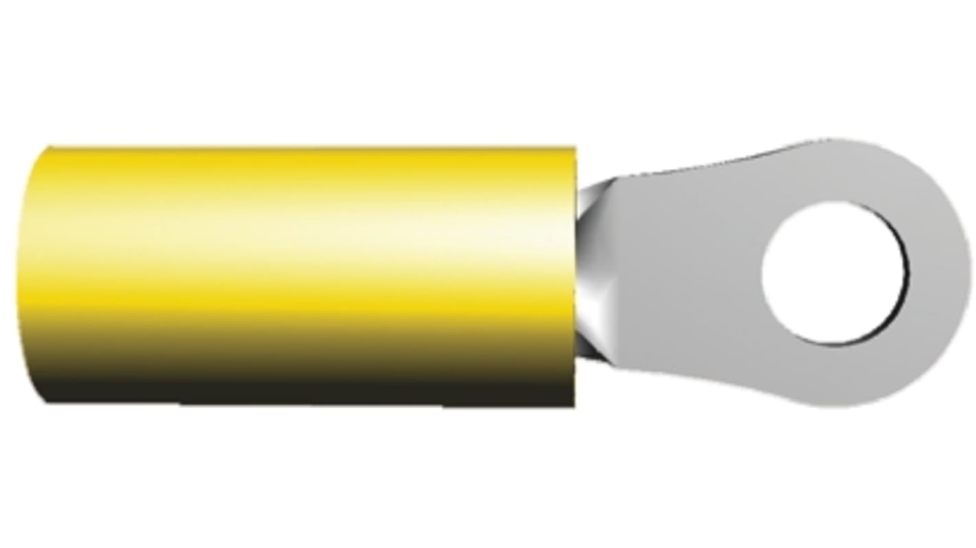 TE Connectivity, PIDG Insulated Crimp Ring Terminal, M4 Stud Size, 2.6mm² to 6.6mm² Wire Size, Yellow