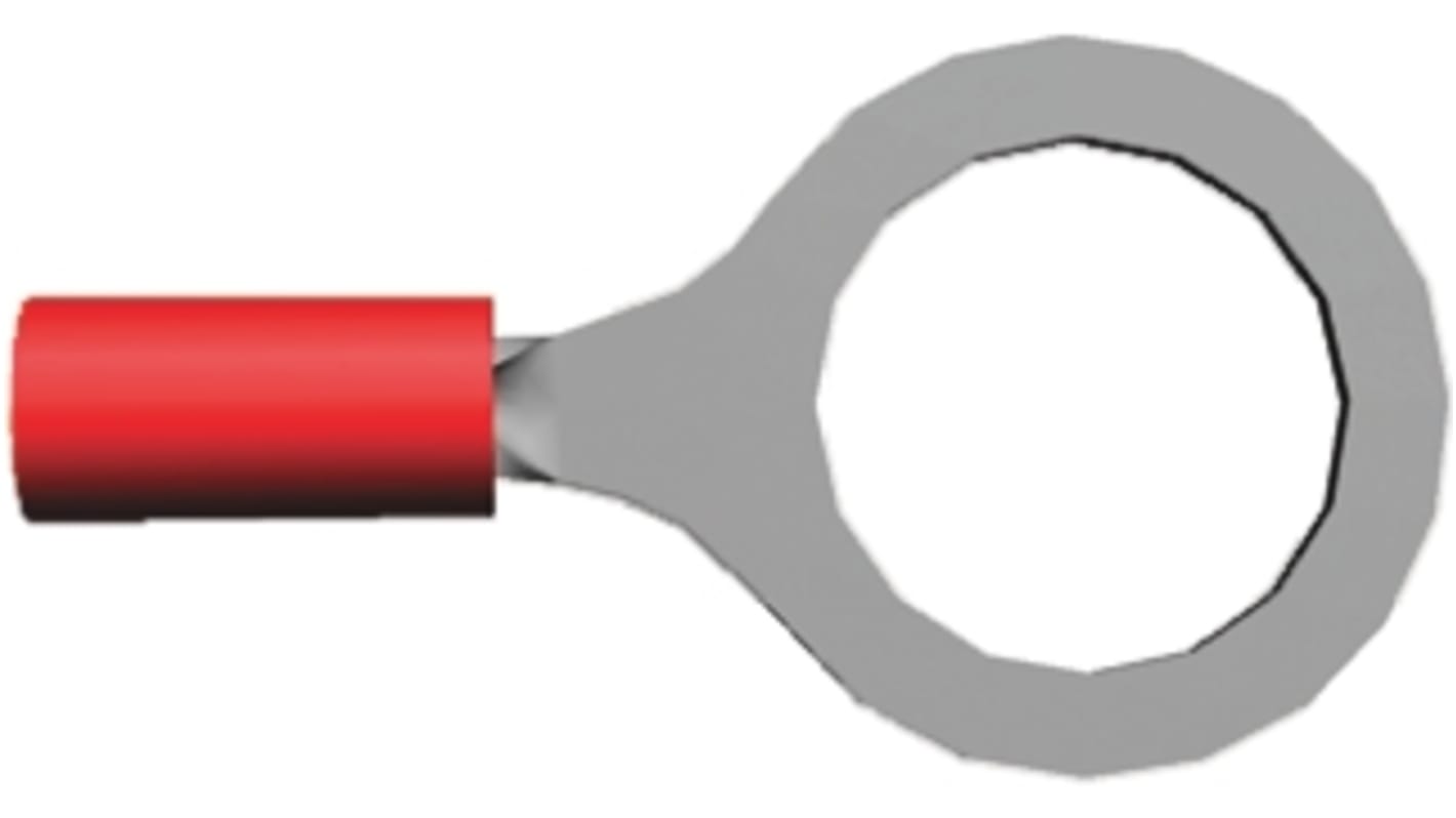 TE Connectivity, PIDG Insulated Ring Terminal, M12 Stud Size, 0.26mm² to 1.65mm² Wire Size, Red