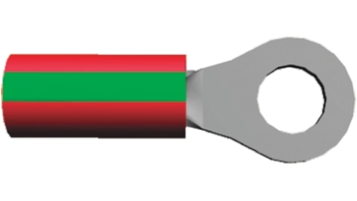 TE Connectivity, PIDG Insulated Ring Terminal, M3.5 Stud Size, 0.26mm² to 1.65mm² Wire Size, Green, Red