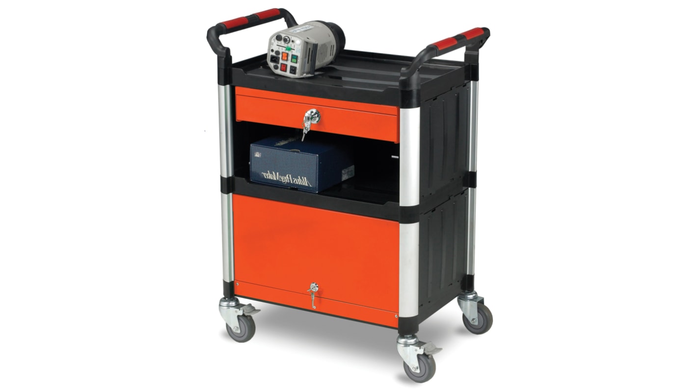 RS PRO 3 Shelf Aluminium Trolley, 630 x 424mm, 150kg Load