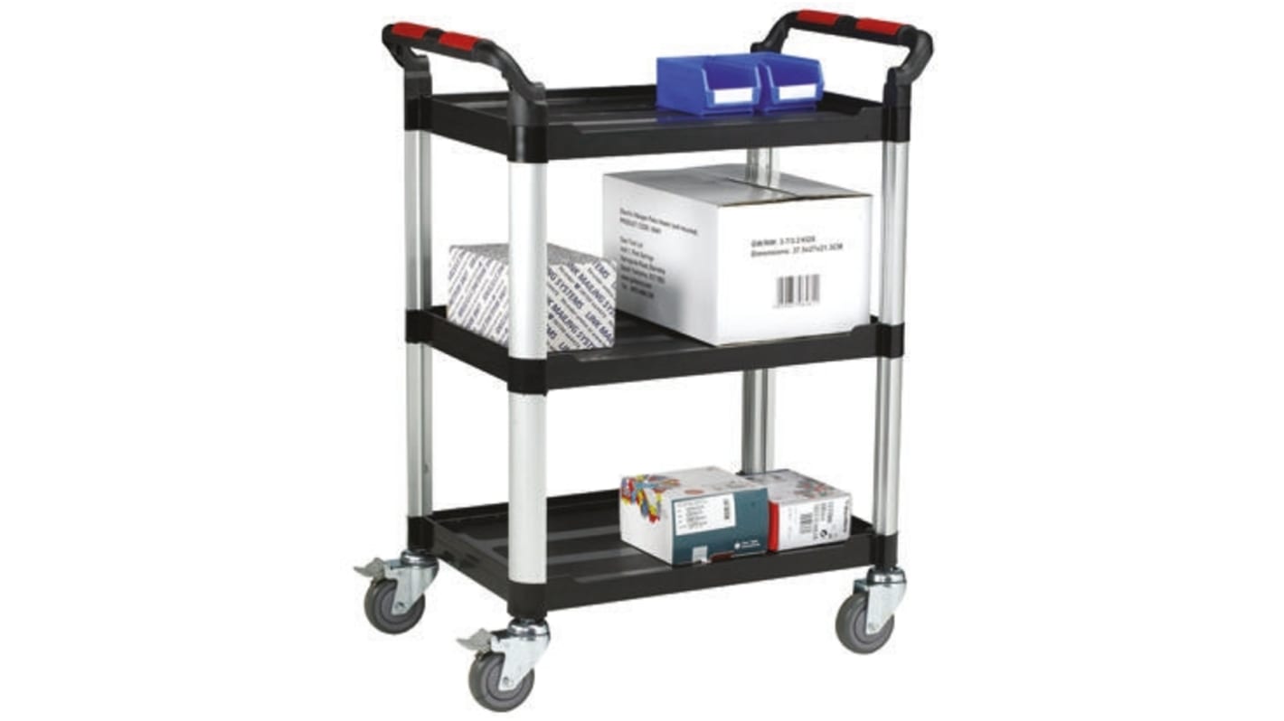 RS PRO 3 Shelf Aluminium Trolley Trolley, 630 x 424mm, 150kg Load