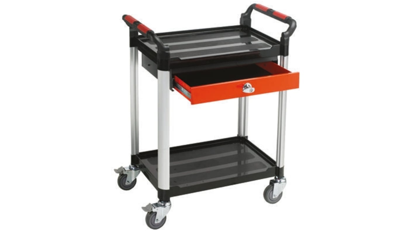 RS PRO 2 Shelf Aluminium Trolley, 630 x 424mm, 100kg Load