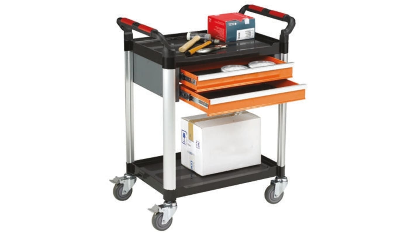 RS PRO 2 Shelf Aluminium Trolley, 630 x 424mm, 100kg Load