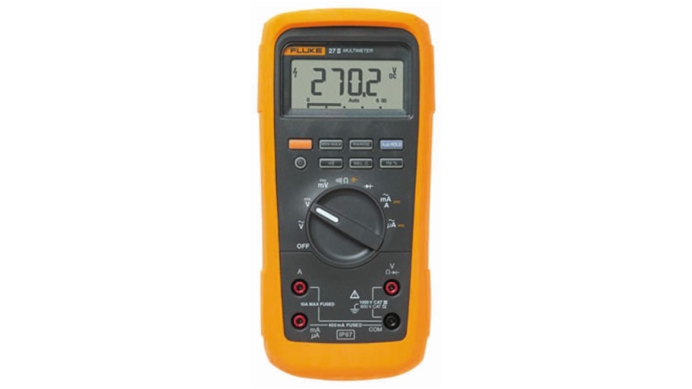 Fluke 27 Handheld Digital Multimeter, True RMS, 10A ac Max, 10A dc Max, 1000V ac Max