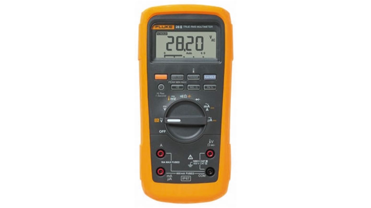 Fluke 28 Handheld Digital Multimeter, True RMS, 10A ac Max, 10A dc Max, 1000V ac Max - UKAS Calibrated