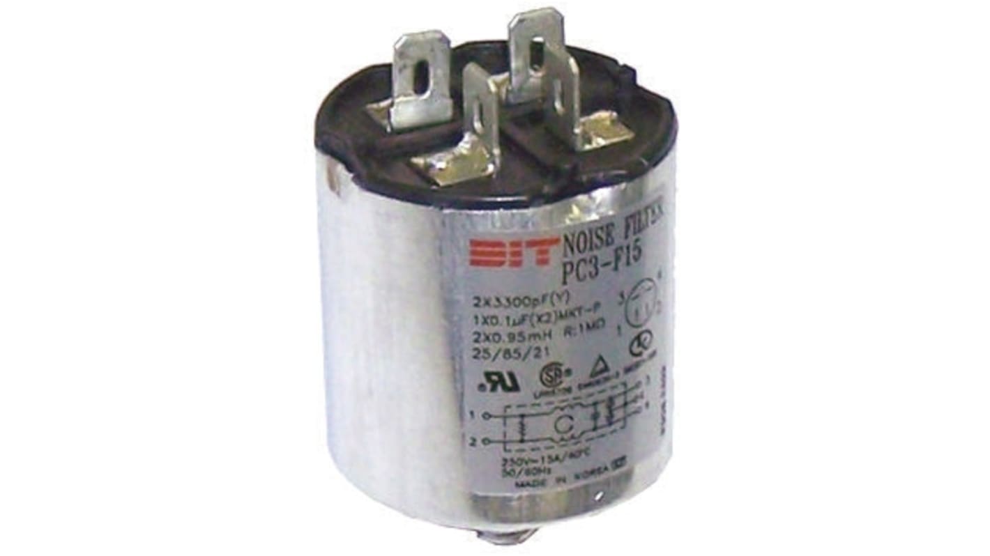 Roxburgh EMC, PC3 15A 250 V ac/dc, Screw Mount RFI Filter, Tab, Single Phase