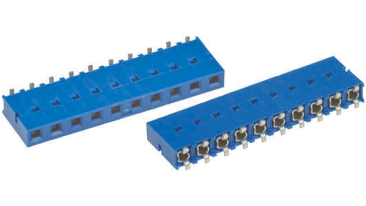 Conector hembra para PCB Amphenol ICC, de 12 vías en 1 fila, paso 2.54mm, 1 kV, Montaje Superficial, para soldar