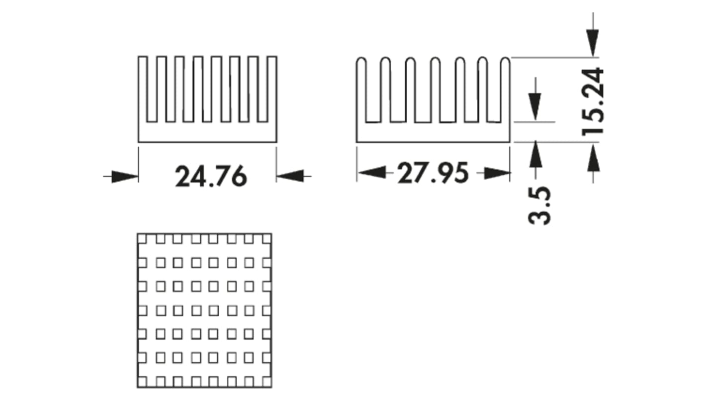 Fischer Elektronik Heatsink, Universal Square Alu, 10.9K/W, 27.95 x 24.76 x 15.24mm, Adhesive Foil, Conductive Foil