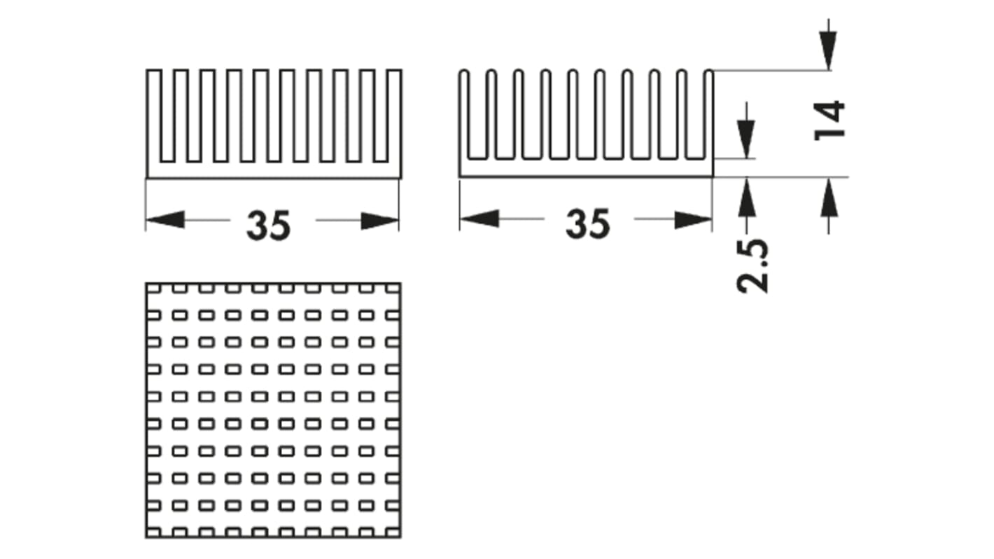 Fischer Elektronik Heatsink, Universal Square Alu, 9.6K/W, 35 x 35 x 14mm, Adhesive Foil, Conductive Foil