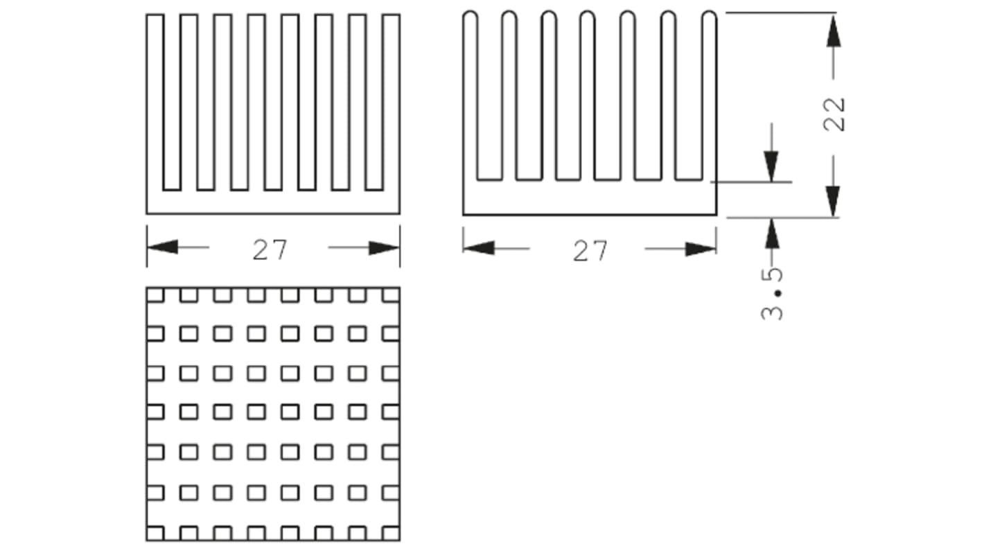 Fischer Elektronik Heatsink, Universal Square Alu, 13.5K/W, 27 x 27 x 22mm, Adhesive Foil, Conductive Foil