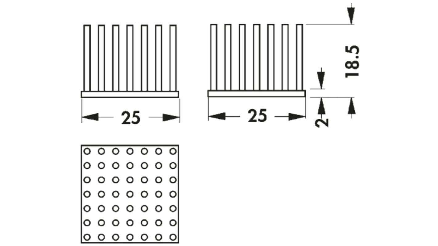 Fischer Elektronik Heatsink, Universal Square Alu, 5.2K/W, 25 x 25 x 18.5mm, Adhesive Foil, Conductive Foil