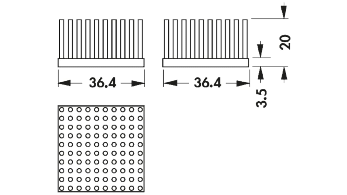 Fischer Elektronik Heatsink, Universal Square Alu, 3.2K/W, 36.4 x 36.4 x 20mm, Adhesive Foil, Conductive Foil