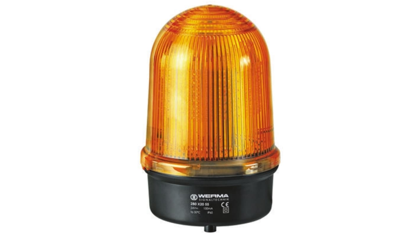 Werma BM 280 Series Yellow Steady Beacon, 12 → 50 V dc, Surface Mount, LED Bulb