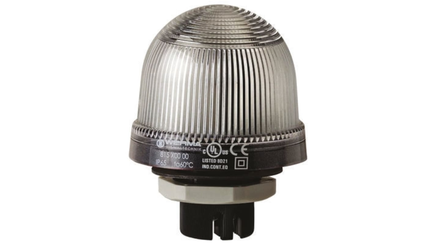 Werma 透明常亮白炽警示灯, 黑色外壳, 12 → 240 v 交流 / 直流, Φ75mm底座, 面板安装
