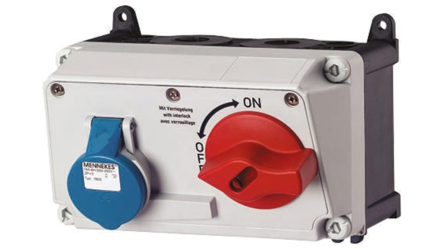 MENNEKES Right Angle Switchable IP44 Industrial Interlock Socket 2P+E, Earthing Position 6h, 32A, 230 V