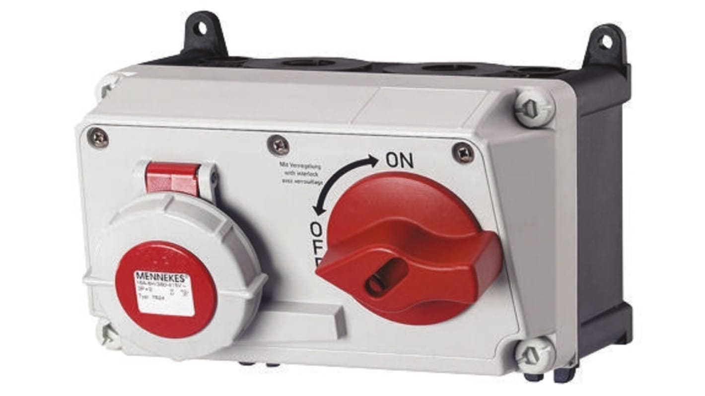 MENNEKES Right Angle Switchable IP67 Industrial Interlock Socket 3PN+E, Earthing Position 6h, 16A, 400 V