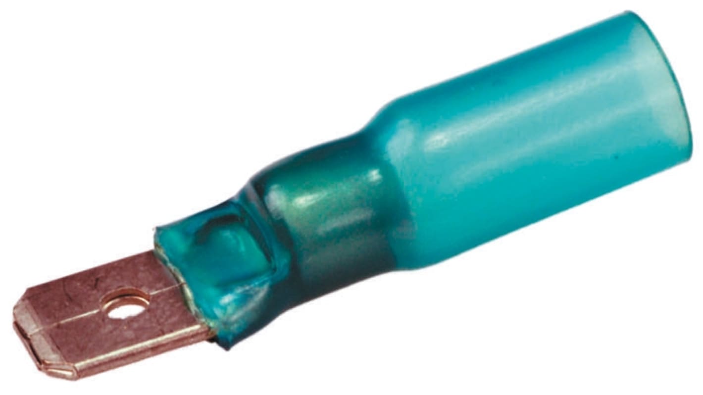 TE Connectivity DuraSeal Blue Insulated Male Spade Connector, Tab, 6.35 x 0.8mm Tab Size, 1.5mm² to 2.5mm²