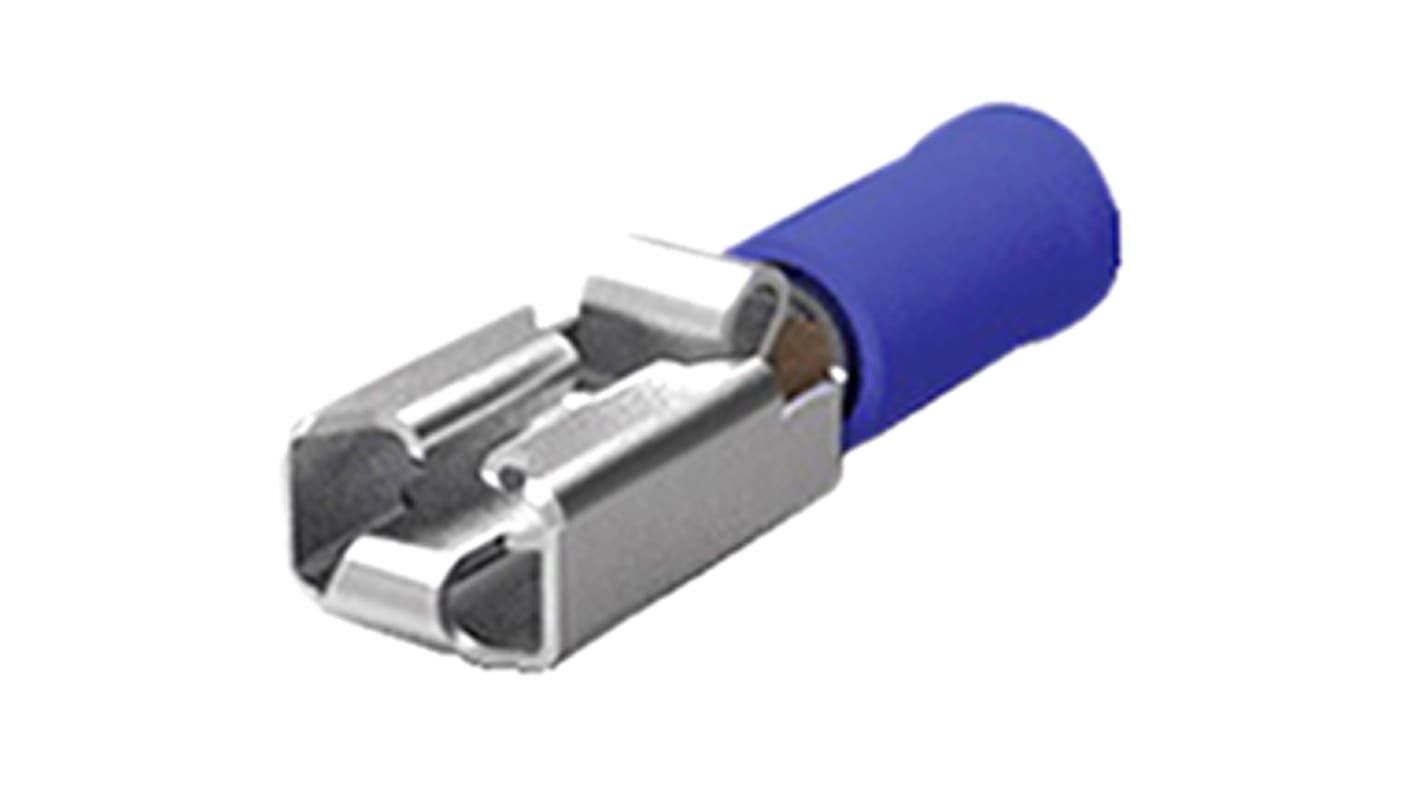 TE Connectivity PIDG Positive Lock .250 EX Blue Insulated Female Spade Connector, Receptacle, 6.35 x 0.81mm Tab Size,