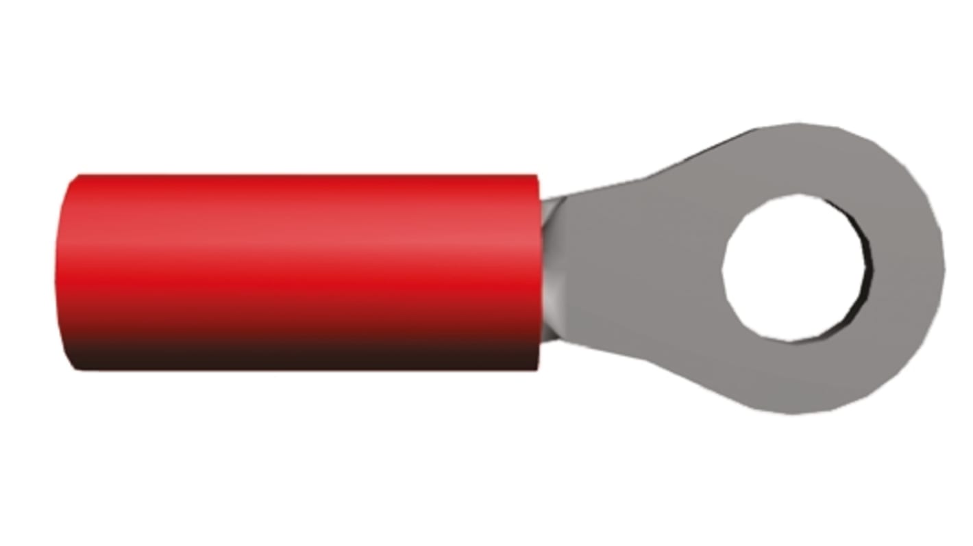 TE Connectivity, PIDG Insulated Ring Terminal, M3.5 Stud Size, 0.26mm² to 1.65mm² Wire Size, Red