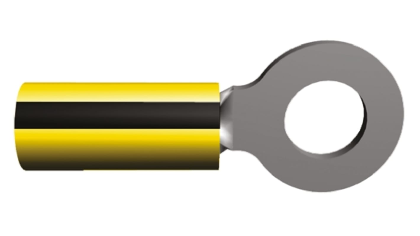 TE Connectivity PLASTI-GRIP Ringkabelschuh, Isoliert, PVC, Gelb, aussen ø 12.7mm, innen ø 6.73mm, max. 2.6mm², M6 (1/4)