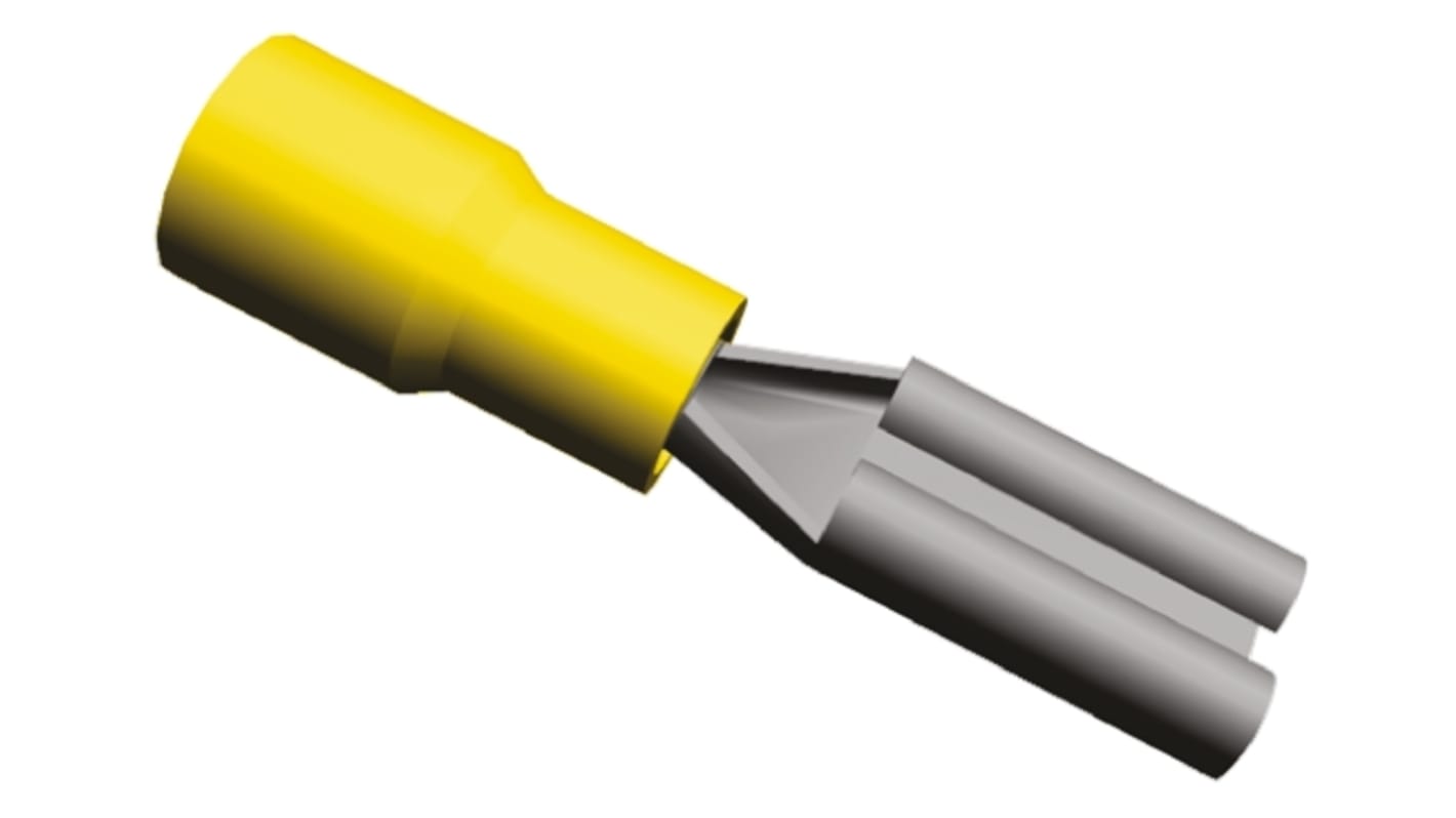 TE Connectivity PIDG FASTON .110 Yellow Insulated Female Spade Connector, Receptacle, 2.79 x 0.79mm Tab Size, 0.1mm² to