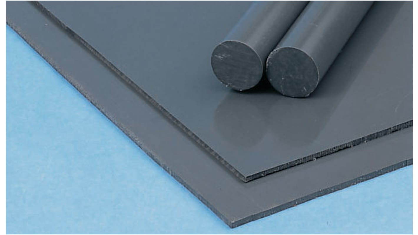 Foglio di plastica Tipo pieno RS PRO in PVC, Grigio, 1000mm x 500mm x 1mm