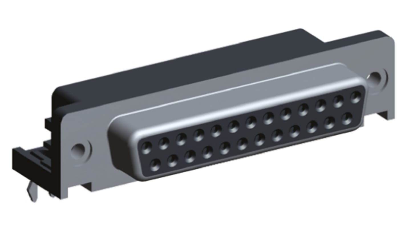 TE Connectivity Amplimite HD-20 25 Way Right Angle Through Hole PCB D-sub Connector Socket, 2.77mm Pitch, with 4-40
