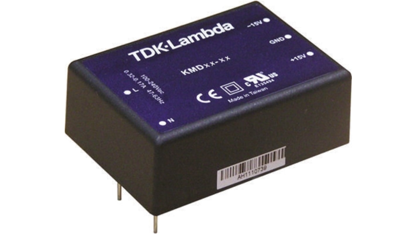 TDK-Lambda Switching Power Supply, KMD40-1212, ±12V dc, 1.66A, 40W, Dual Output, 100 → 375 V dc, 90 → 264