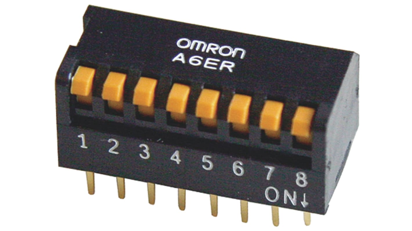 Interruttore DIP A6ER-0101, 10P, 25 mA a 24 V cc, 10 posizioni, attuatore Piano, Foro passante
